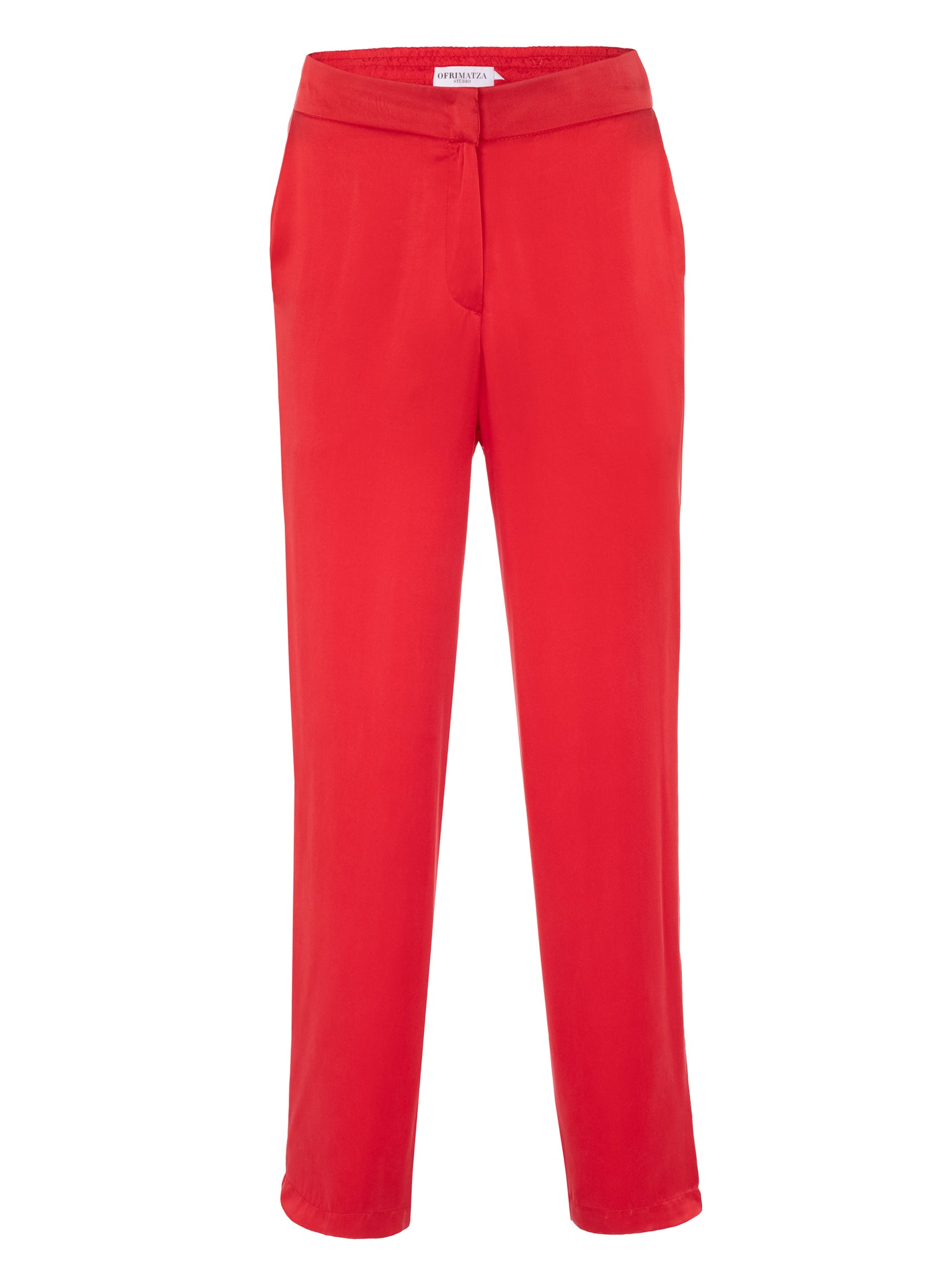 Tomer Mid waist Pants in Silk |  Red