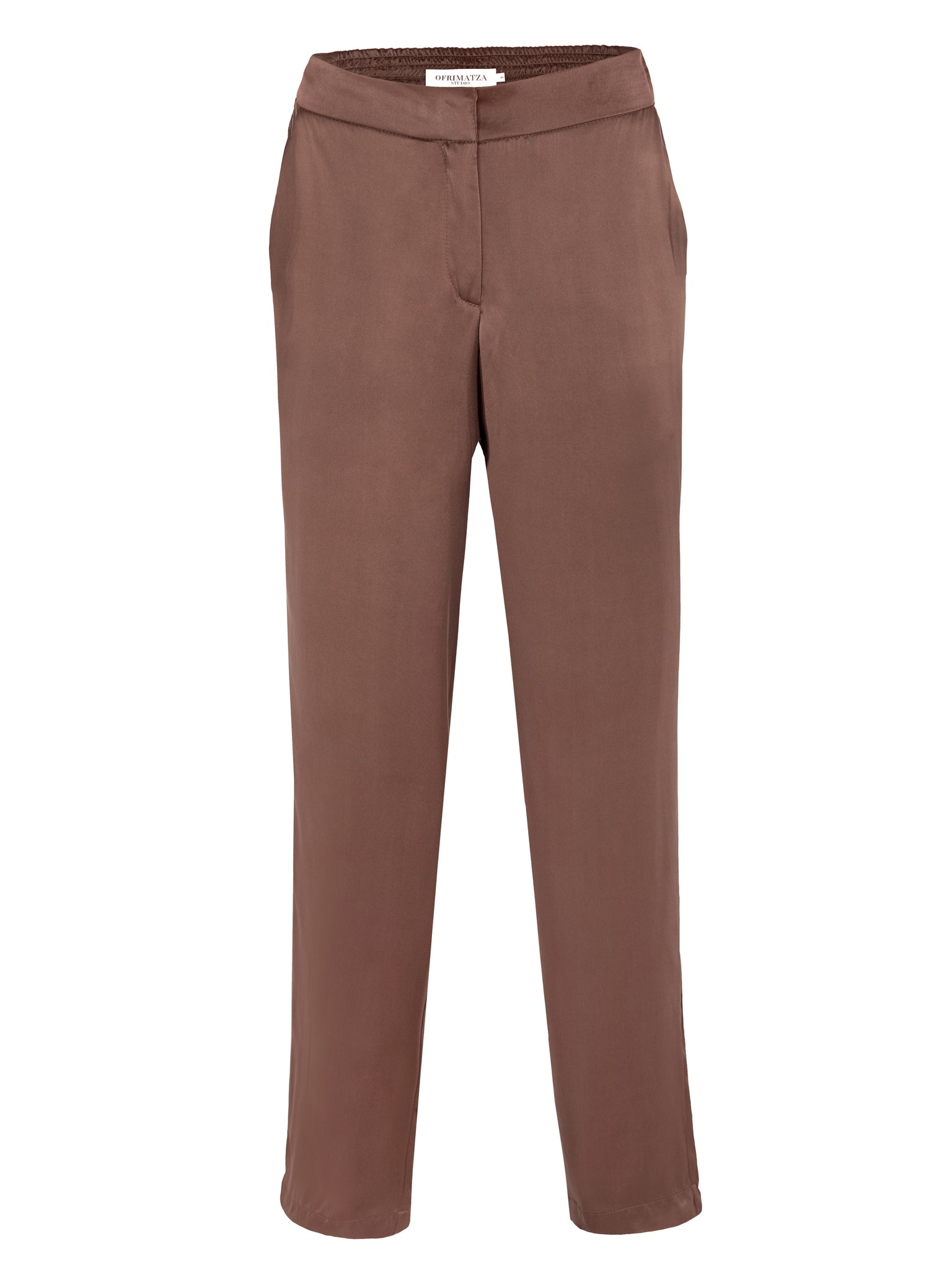 Tomer Mid waist Pants in Silk | Chocolate Brown