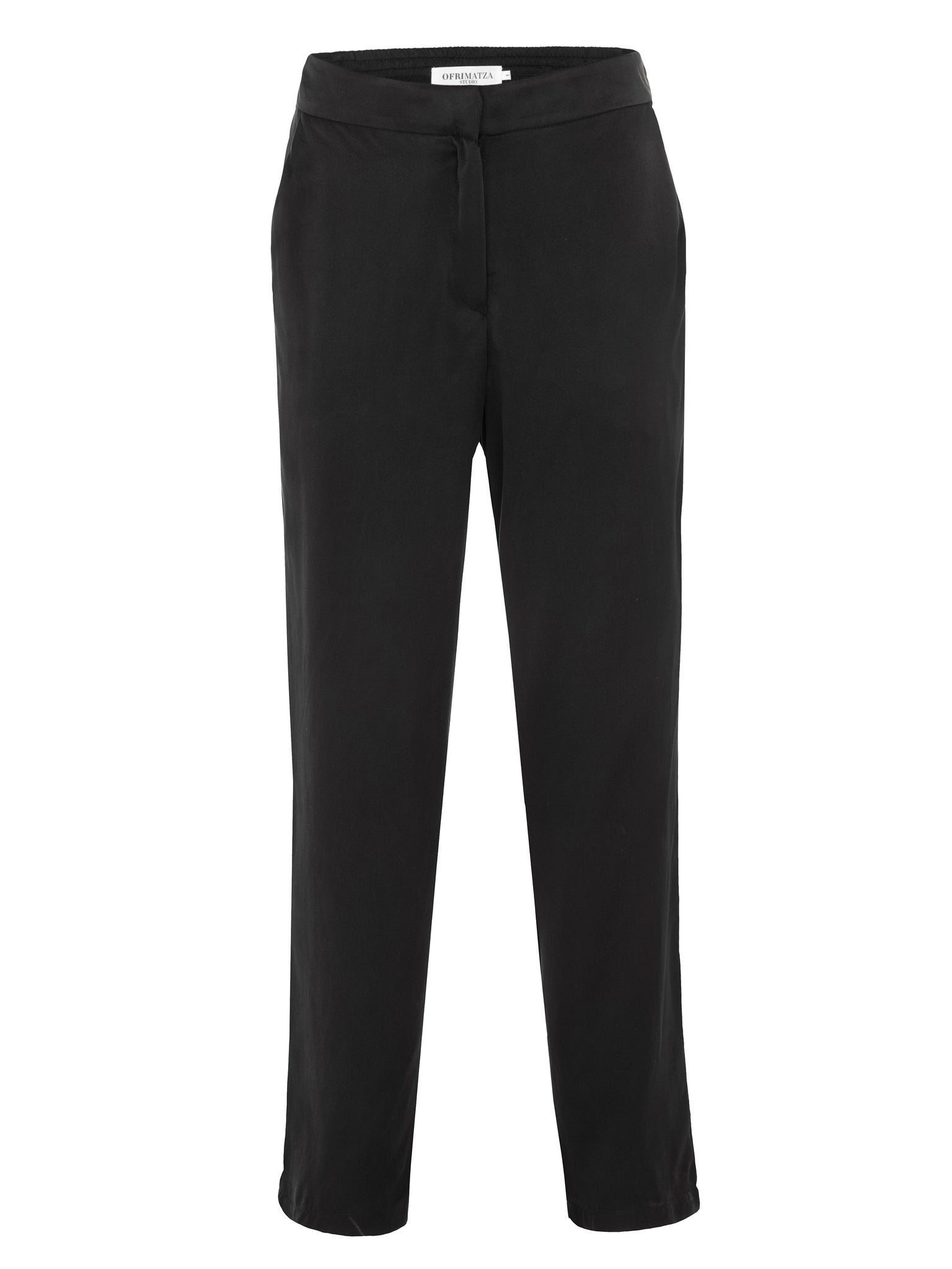 Tomer Mid waist Pants in Silk | Classic Black